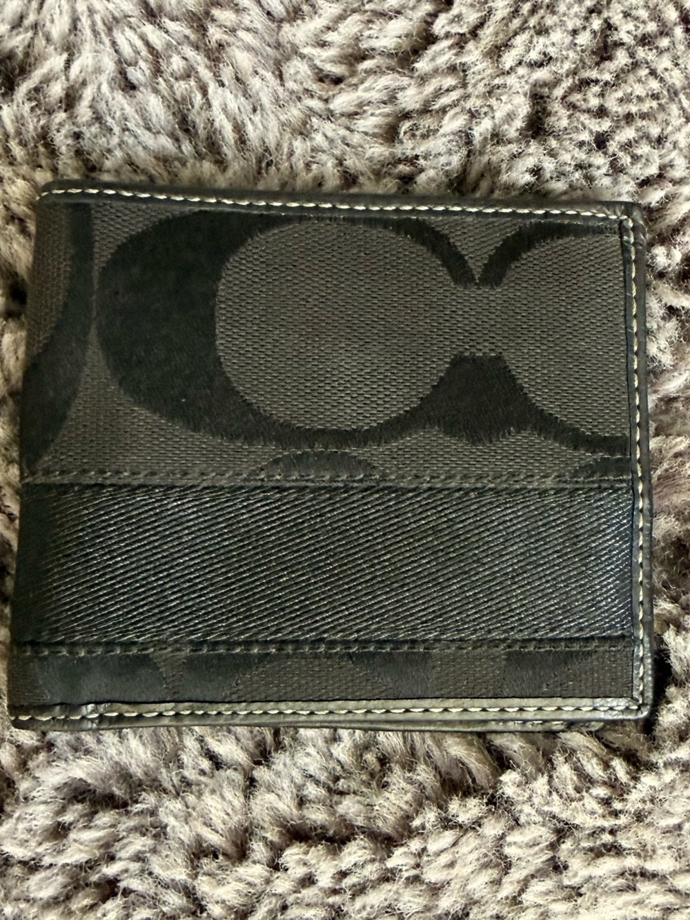 Coach Black Signature Canvas Bi-Fold Wallet with Leather Trim